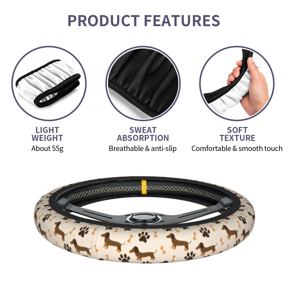 Sevimli Dachshund Araba direks - Car Steering Wheel Cover Anti Slip Breathable incelemesi ve fiyatı