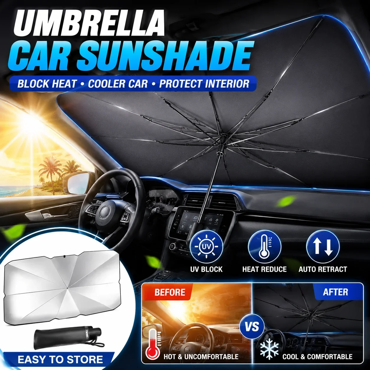 Katlanabilir Araba Güneşliği,  - Car Sunshade Windshield Umbrella Foldable incelemesi ve fiyatı